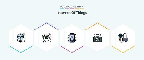Internet Of Things 25 FilledLine icon pack including global. internet of things. mobile. internet. camera vector