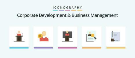 corporativo desarrollo y negocio administración plano 5 5 icono paquete incluso evento. negocio. eficiencia. discurso. perfil. creativo íconos diseño vector