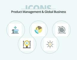 Product Managment And Global Business Flat Icon Pack 5 Icon Design. diagram. chart. focus. analysis. open box vector