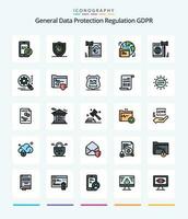 creativo gdpr 25 línea lleno icono paquete tal como UE. datos. gdpr. carpeta. gdpr vector