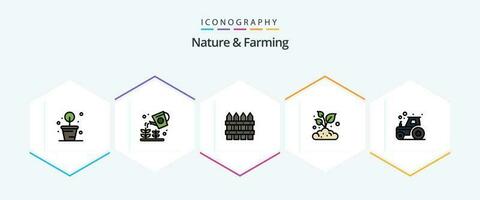 Nature And Farming 25 FilledLine icon pack including farming. agriculture. farming. small. farming vector