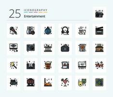 Entertainment 25 Line Filled icon pack including audio. headphone. sport. world. hang vector