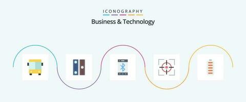 negocio y tecnología plano 5 5 icono paquete incluso batería. objetivo. Bluetooth. enfocar. objetivo vector