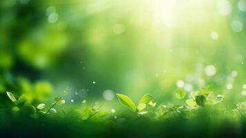 Green Nature on Blur backgroud, Beautiful Nature as Spring Wallpaper. Generative Ai photo