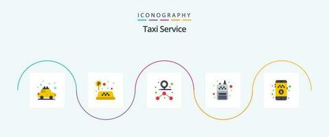 Taxi Service Flat 5 Icon Pack Including ride. pay cash. path. online cab booking. receiver vector