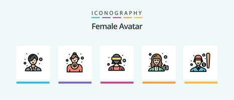 Female Avatar Line Filled 5 Icon Pack Including employee. student. sword. girl. woman. Creative Icons Design vector