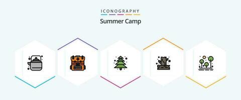 Summer Camp 25 FilledLine icon pack including outdoor. camping. plant. wood. camping vector