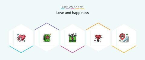 Love 25 FilledLine icon pack including love. heart. box. light. bulb vector