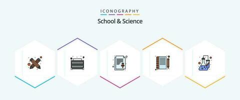 School And Science 25 FilledLine icon pack including lab. study. note. pen. education vector