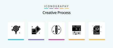 Creative Process Glyph 5 Icon Pack Including layers. process. process. creative. video. Creative Icons Design vector