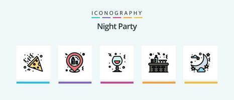 Night Party Line Filled 5 Icon Pack Including music. night. party. party. moon. Creative Icons Design vector