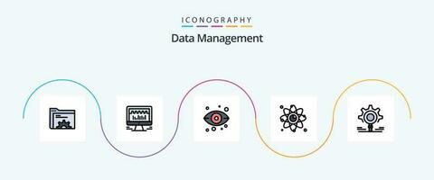 Data Management Line Filled Flat 5 Icon Pack Including gear. link. eye. graph. atom vector