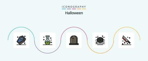 Víspera de Todos los Santos línea lleno plano 5 5 icono paquete incluso aterrador. Víspera de Todos los Santos. Víspera de Todos los Santos. rotura. cementerio vector