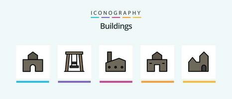 Buildings Line Filled 5 Icon Pack Including . landmark. shack. house. Creative Icons Design vector