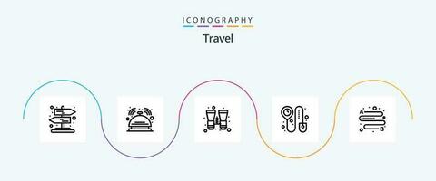 viaje línea 5 5 icono paquete incluso lugar. distancia. binocular. en línea. reserva vector