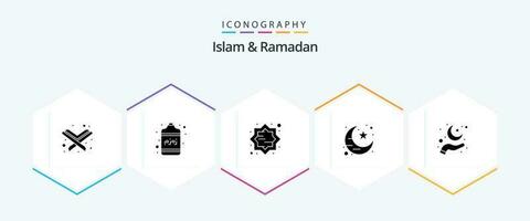 Islam And Ramadan 25 Glyph icon pack including care. moon. art. muslim. star vector