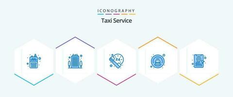 Taxi Service 25 Blue icon pack including location pin. book cab. hours. transport. food vector