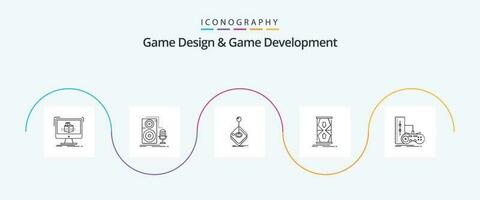 Game Design And Game Development Line 5 Icon Pack Including early. access. record. stick. gaming vector