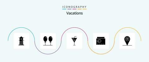 Vacations Glyph 5 Icon Pack Including summer. bag . beach . drinks vector