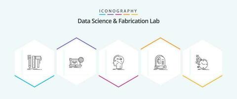 datos Ciencias y fabricación laboratorio 25 línea icono paquete incluso futuro. ai. ingeniería. mente. hackear vector