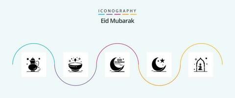 Eid Mubarak Glyph 5 Icon Pack Including star. cresent. glow. muslim. moon vector