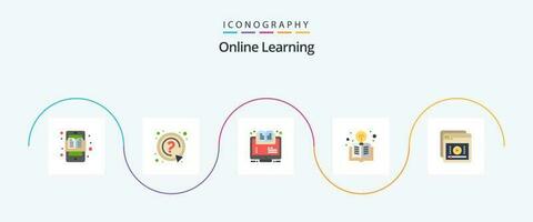 en línea aprendizaje plano 5 5 icono paquete incluso tutoriales ligero. aprendiendo. educación. curso vector
