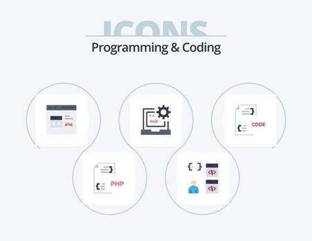 programación y codificación plano icono paquete 5 5 icono diseño. desarrollar. código. desarrollar. ordenador portátil. desarrollar vector