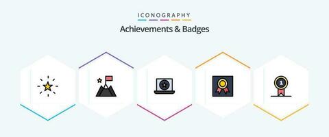 Achievements and Badges 25 FilledLine icon pack including awardst. medal. award. frame. badge vector