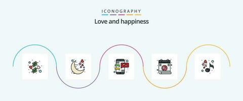 Love Line Filled Flat 5 Icon Pack Including music. poem. romantic. love. mobile phone vector
