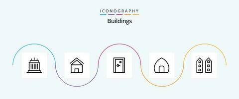 Buildings Line 5 Icon Pack Including casa. antique building. house. filled. door vector