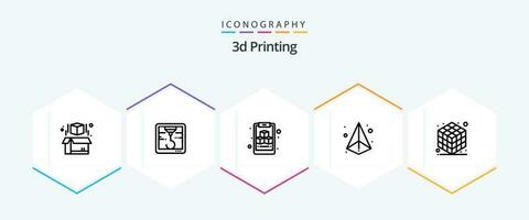 3d impresión 25 línea icono paquete incluso artilugio. 3d. cubo. impresión. láser vector