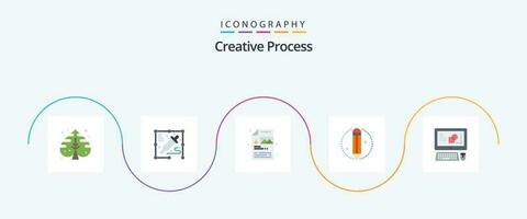 Creative Process Flat 5 Icon Pack Including process. key board. process. computer. process vector