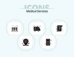 Medical Services Glyph Icon Pack 5 Icon Design. prescription. medical. medicine. emergency. tub vector