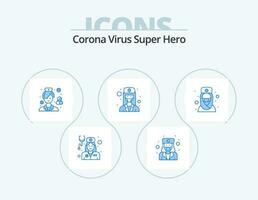 corona virus súper héroe azul icono paquete 5 5 icono diseño. femenino. enfermero. avatar. muchacha. farmacéutico vector