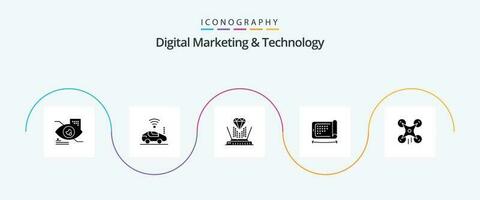 digital márketing y tecnología glifo 5 5 icono paquete incluso zumbido. felexibel holograma tecnología. móvil vector