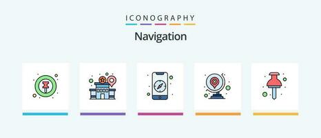 Navigation Line Filled 5 Icon Pack Including arrows. streets. gps. map. screen. Creative Icons Design vector