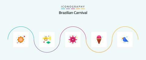 Brazilian Carnival Flat 5 Icon Pack Including bird. carnival. flower. waffle. ice vector