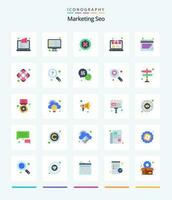 Creative Marketing Seo 25 Flat icon pack  Such As calendar. online shop. analysis. money. reject vector