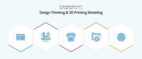 Design Thinking And D Printing Modeling 25 Blue icon pack including modification. computing. printer . gear. folder vector