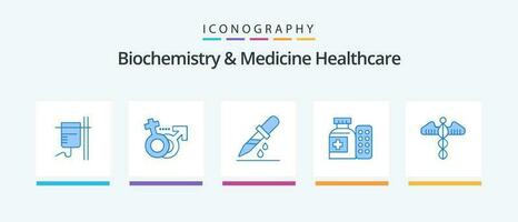 bioquímica y medicina cuidado de la salud azul 5 5 icono paquete incluso símbolo. hospital. gotear pastillas . médico. creativo íconos diseño vector