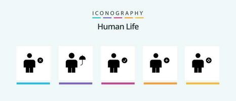 Human Glyph 5 Icon Pack Including body. add. protect. done. check. Creative Icons Design vector