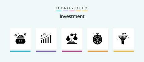 Investment Glyph 5 Icon Pack Including funel. speedometer. statistic. investment time. investment. Creative Icons Design vector