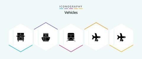 Vehicles 25 Glyph icon pack including transportation. plane. metro. flight. vehicles vector