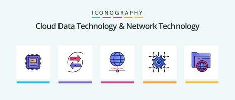 Cloud Data Technology And Network Technology Line Filled 5 Icon Pack Including power. find. cloud. search. cloud. Creative Icons Design vector