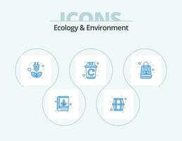 Ecology And Environment Blue Icon Pack 5 Icon Design. paper bag. trash. energy. remove. garbage vector