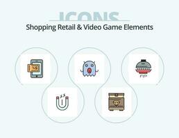 compras Al por menor y vídeo juego elementos línea lleno icono paquete 5 5 icono diseño. en línea compras. venta. compras. compras. seguridad vector