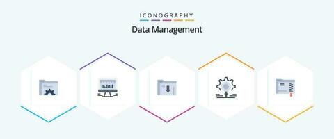 datos administración 25 plano icono paquete incluso carpeta. ajuste. datos. buscar. engranaje vector