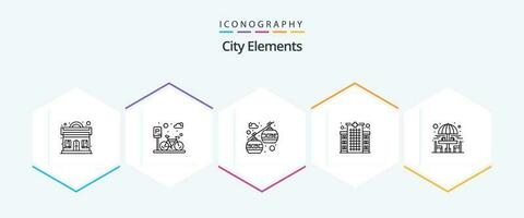 City Elements 25 Line icon pack including garden. chair. cable car. care. clinic vector