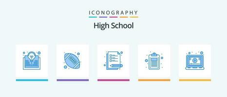 High School Blue 5 Icon Pack Including online. test. lecture. list. document. Creative Icons Design vector