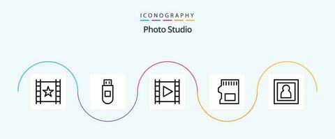 foto estudio línea 5 5 icono paquete incluso fotógrafo. datos. medios de comunicación pags. almacenamiento. Dakota del Sur tarjeta vector